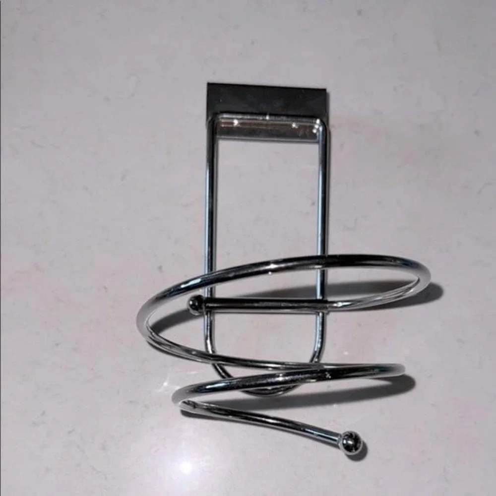Silver Metal Wall-Mounted Hair Dryer Holder